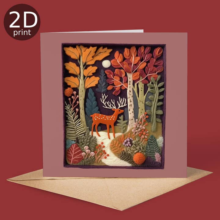 Carte en boîte à ombre imprimée en 2D "Cerf au clair de lune" pour la vente par Good Post Day