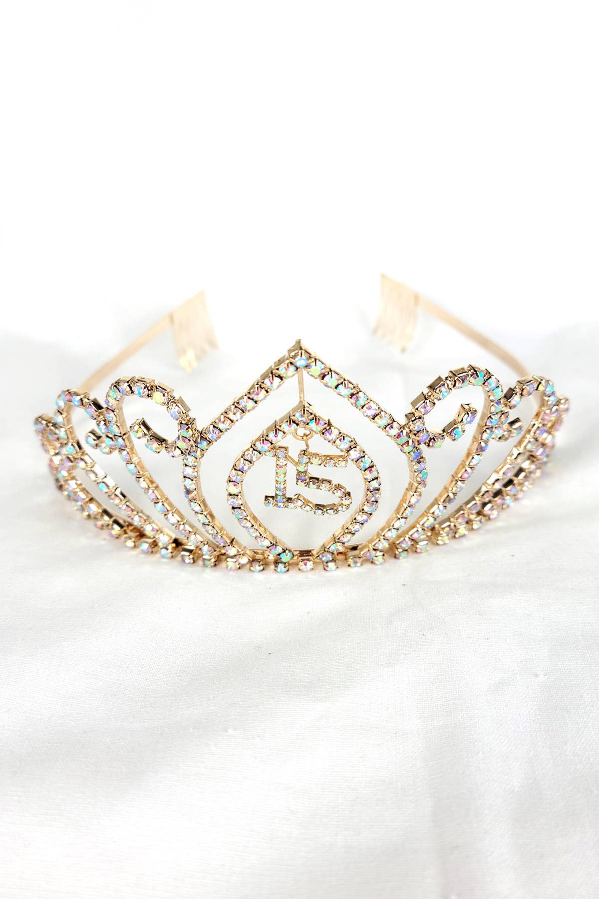 Chicas – Großhandel Tiara – Damen – Quinceanera Tiara mit hängendem 15 Anhänger HT906-3