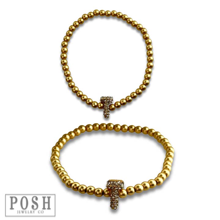 Pink Panache Brands - Wholesale Beaded Bracelet - Bead bracelet with rhinestone inital24