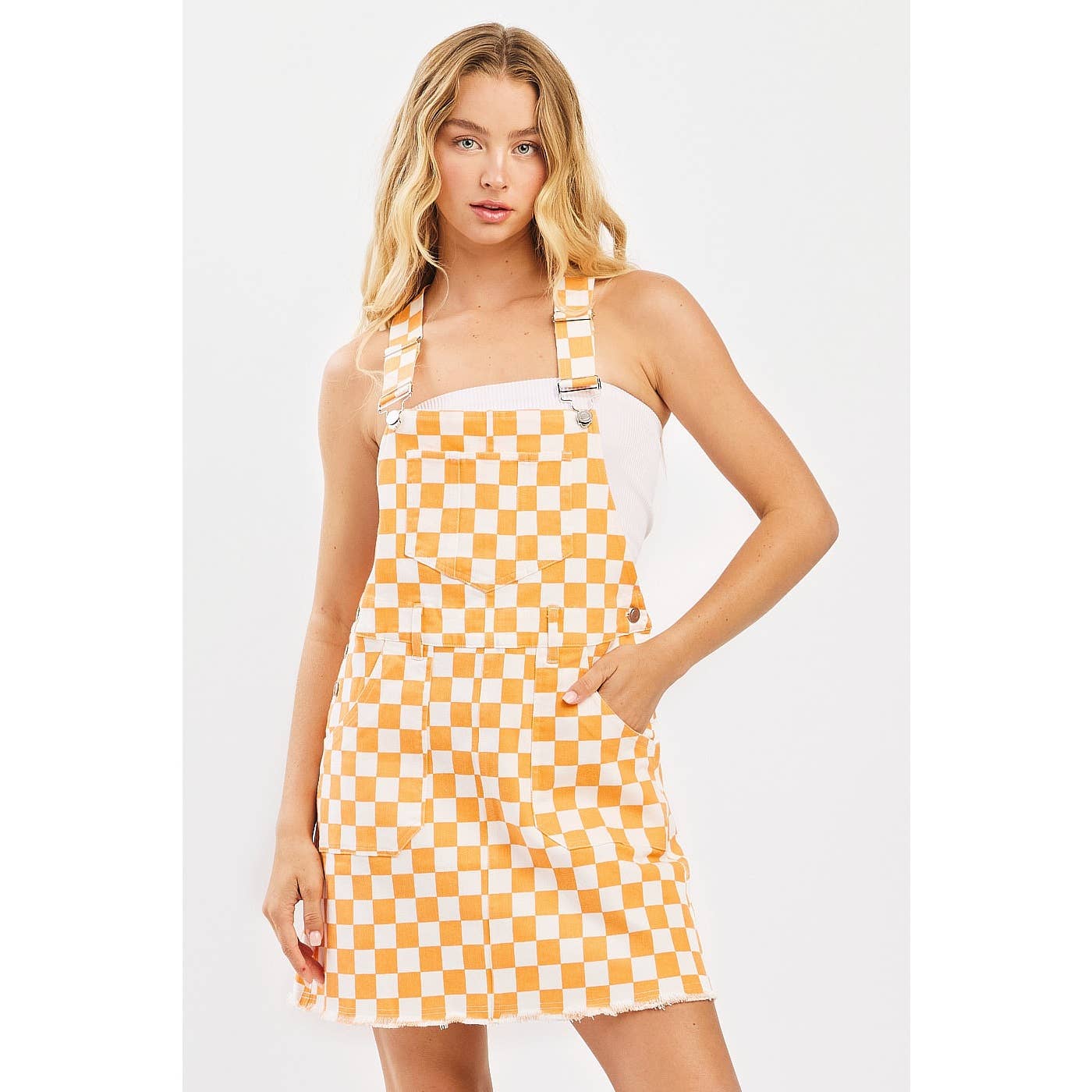 mittoshop - Wholesale Dress - Women's - GAME DAY CHECKERED BIB OVERALL MINI DRESS5