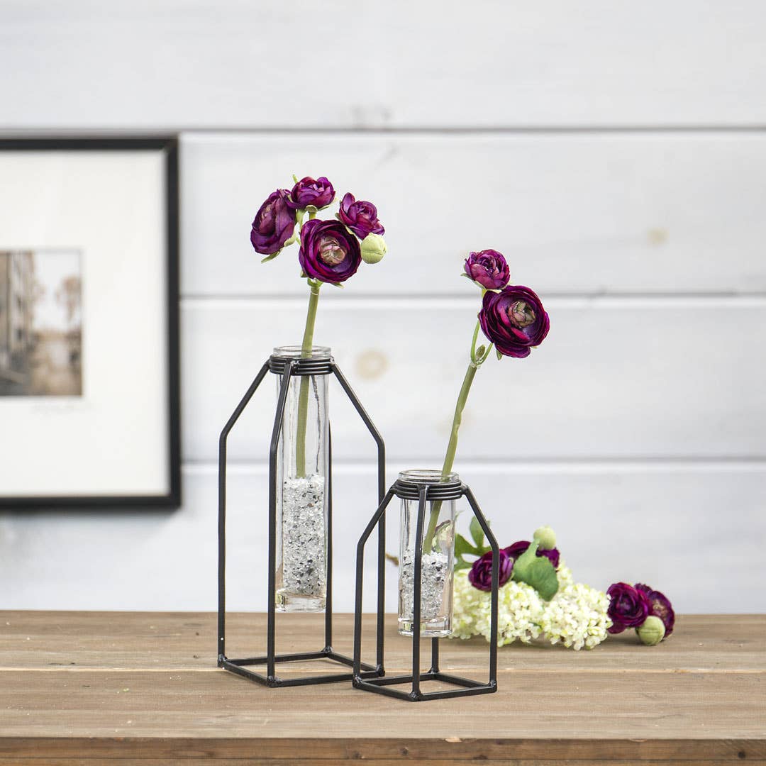 Willow Group - Wholesale Vase - S/2 SQ GLASS/METAL VASES1