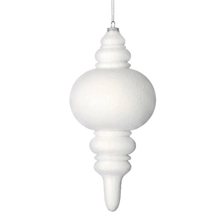 Vickerman 10" White Flocked Finial Ornament, Pack of 3 for wholesale on Faire