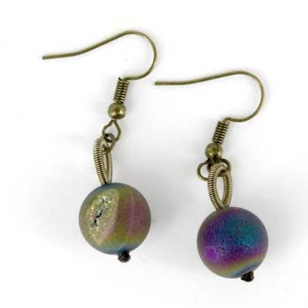 Sea Lily - Wholesale Dangle Earrings - EBRI - Bronze PW with Irri Geode Earring