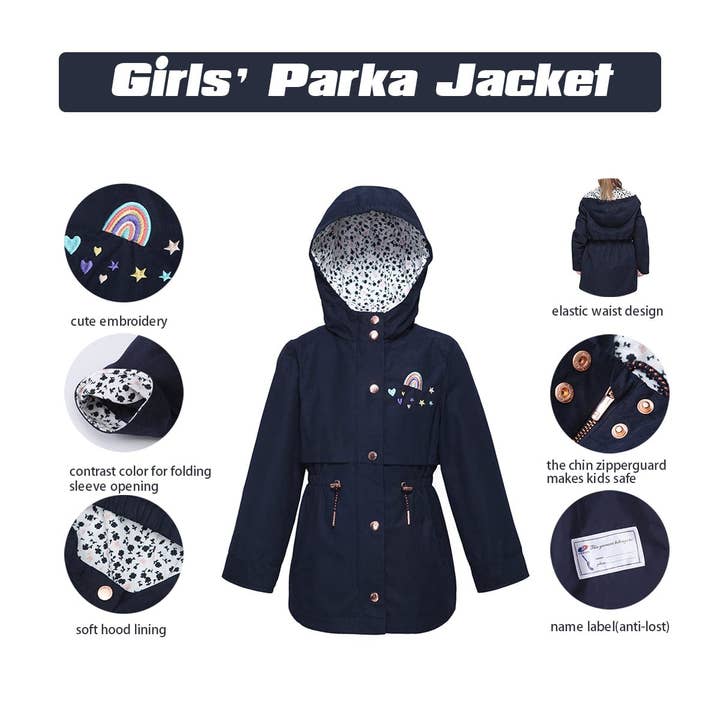 Rokka & Rolla - Wholesale Windbreaker - Kids - Girls' Light Rain Jacket Hooded Trench Coat11