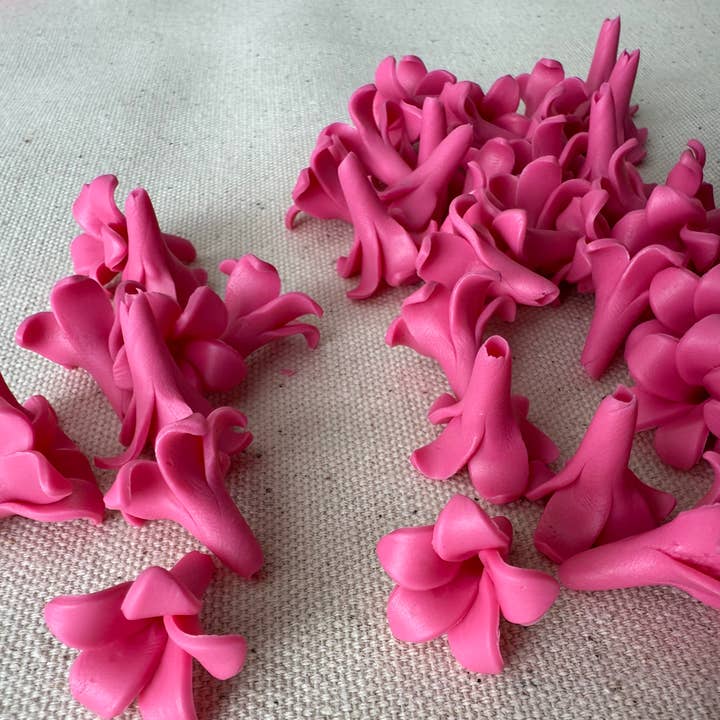 Small Puakenikeni Clay Flowers, Dark Pink, Handmade for Jewelry Making for wholesale by OpalHaus