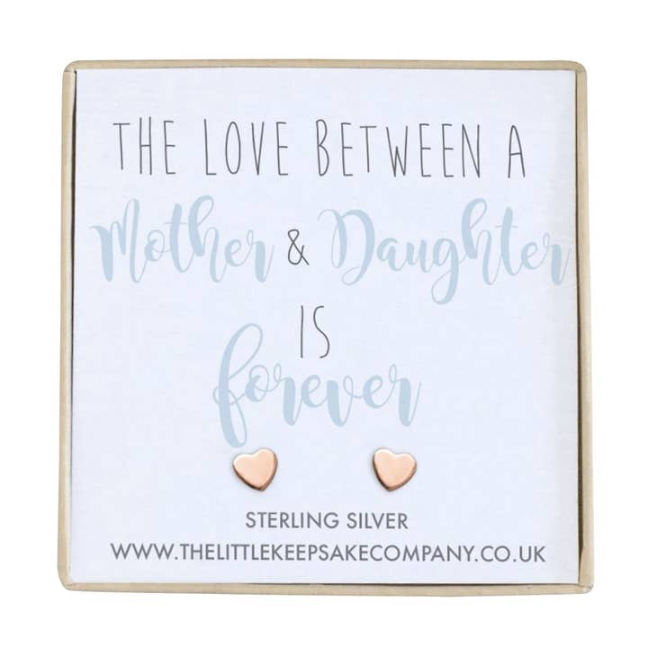 Rose guld Vermeil hjerte citat øreringe - kærligheden mellem en mor & datter er for evigt for engroshandel hos The Little Keepsake Company