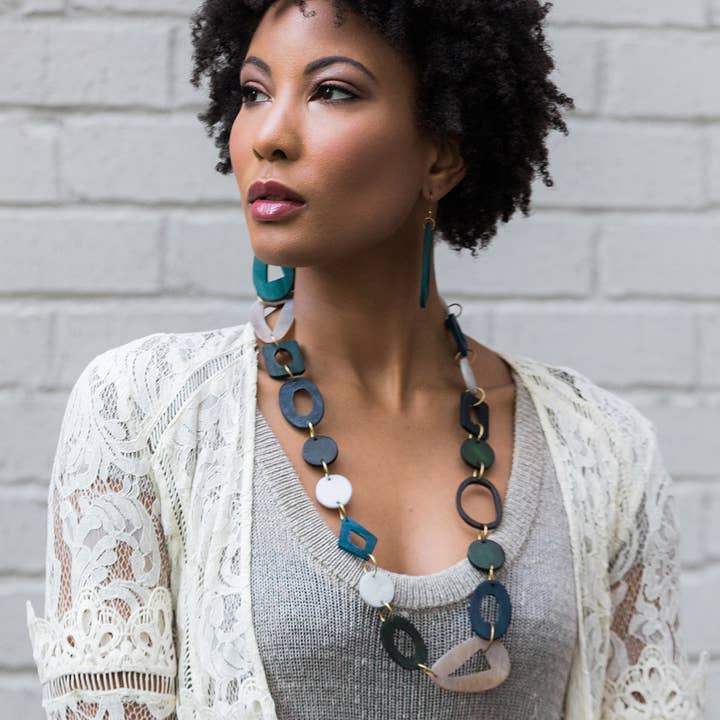 Omala Misty Greens Collection Necklace - Mixed Shapes Links for wholesale by Anju Jewelry