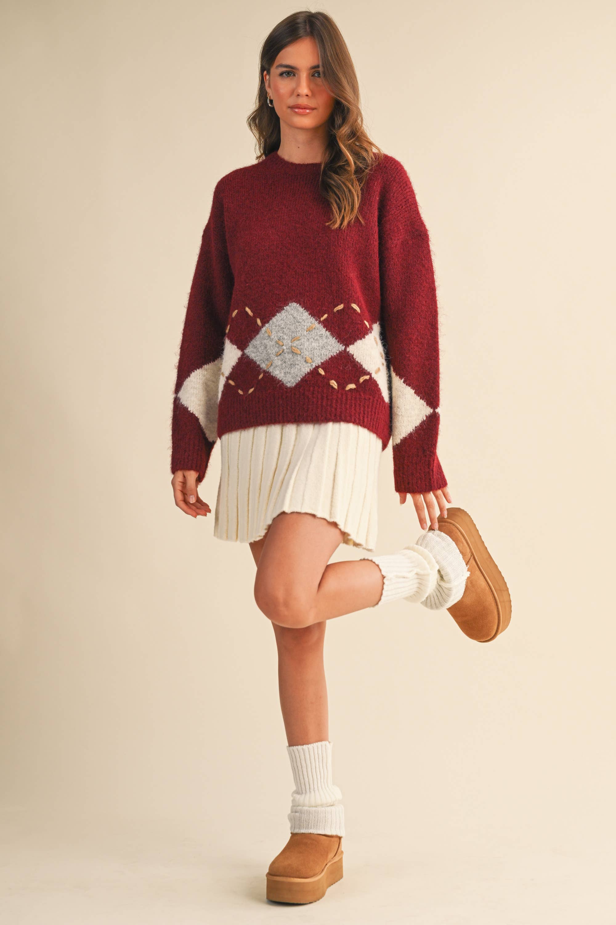 Klesis – wholesale Knitted jumper – Women′s – IT4465 ARGYLE BORDER PRINT SWEATER TOP19