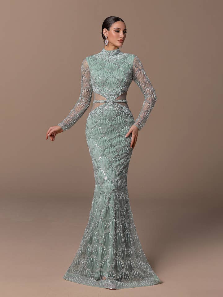 5218 - Langærmet kjole med høj hals og pailletter for engroshandel hos ILY From