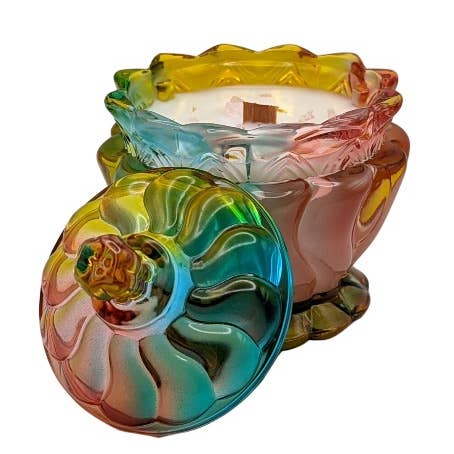 Glass Rainbow Candy Dish Candle for wholesale by DREAMBIRD Candles