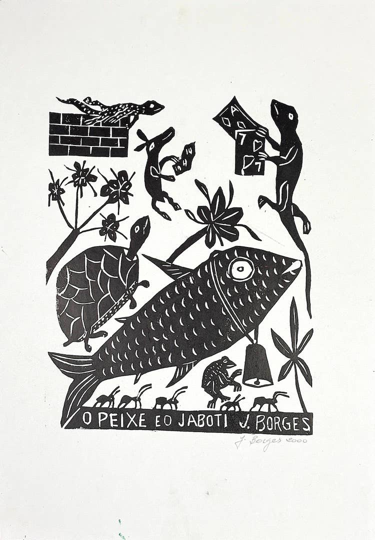 Tesoros Trading Company - Wholesale Art Print - Med-Lg. J. Borges Print, "O Peixe e o Jaboti" #3, Brazil0