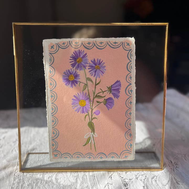 glad you're here co - Wholesale Painting/Drawing - Original September Birth Month Flower – Aster Flower Painting on Handmade Paper – Vintage Botanical Artwork for Elegance & Valor0