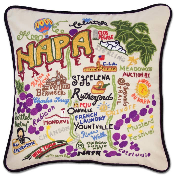 Napa Valley Hand-Embroidered Pillow for wholesale by catstudio