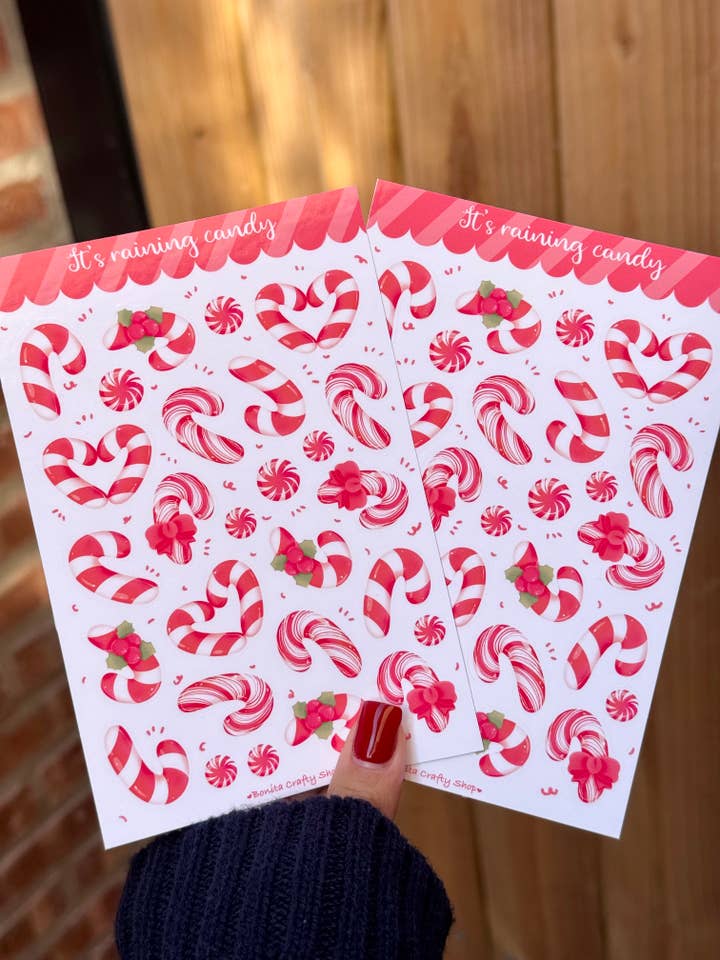 Candy Cane Peppermint Glossy Christmas Sticker Sheet 4x6 for wholesale by Bonita Crafty Shop