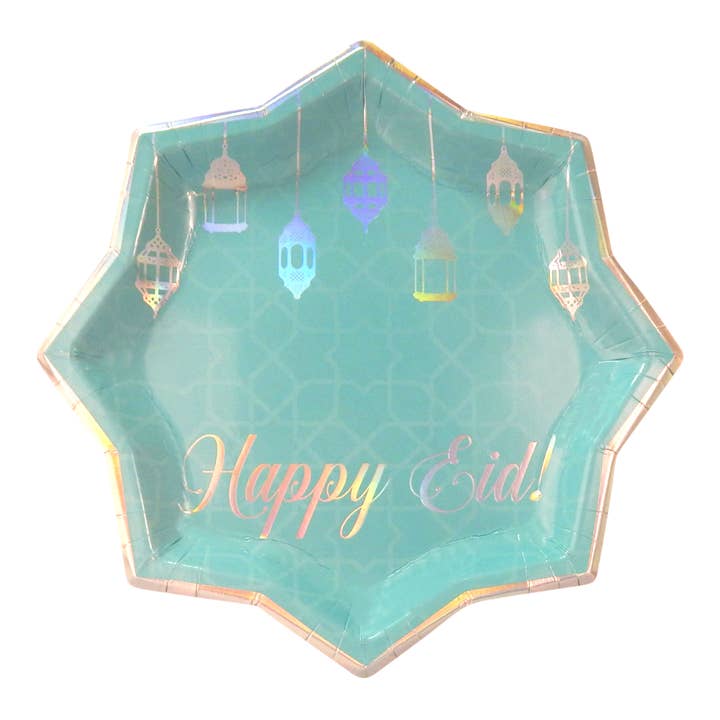 Happy Eid Party Plates (10pk) - Teal & Iridescent for wholesale by Peacock Supplies