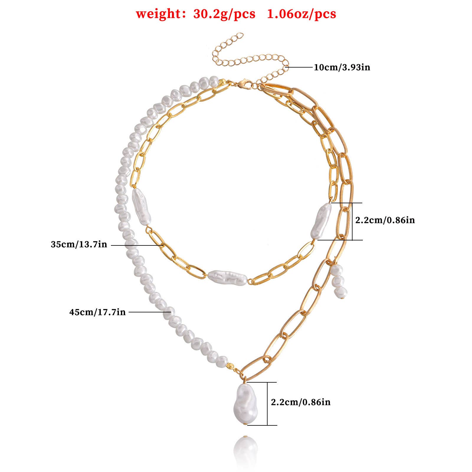 Gemscape UK – wholesale Link & chain necklace – Pearl & Gold Link Chain Layered Necklace for Women Trendy5
