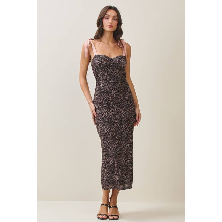 Leopard sløjfe skulder mesh kjole for engroshandel hos Able