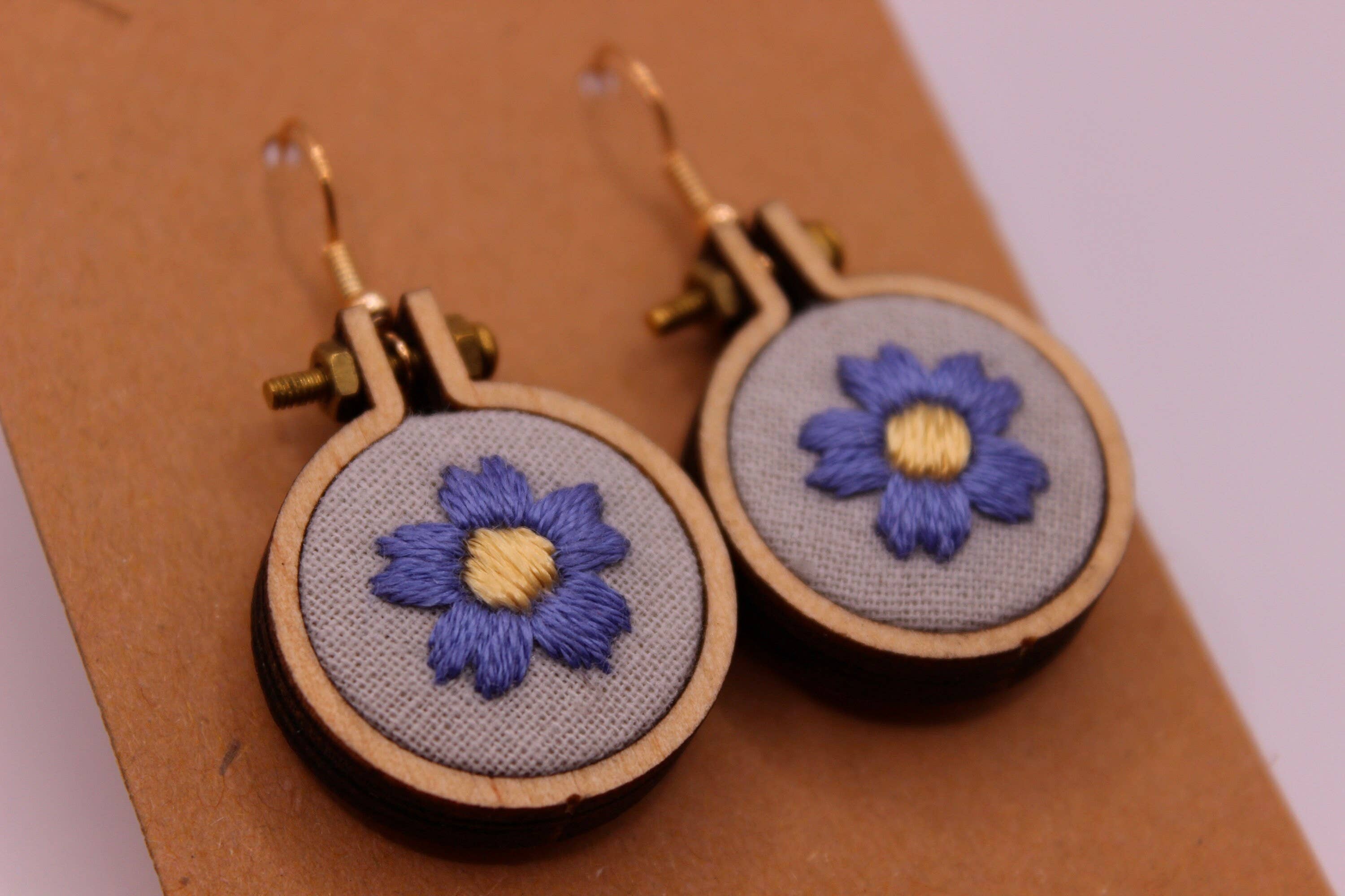 MVA Embroidery - Wholesale Dangle Earrings - Hand Embroidered Blue Floral Earrings1