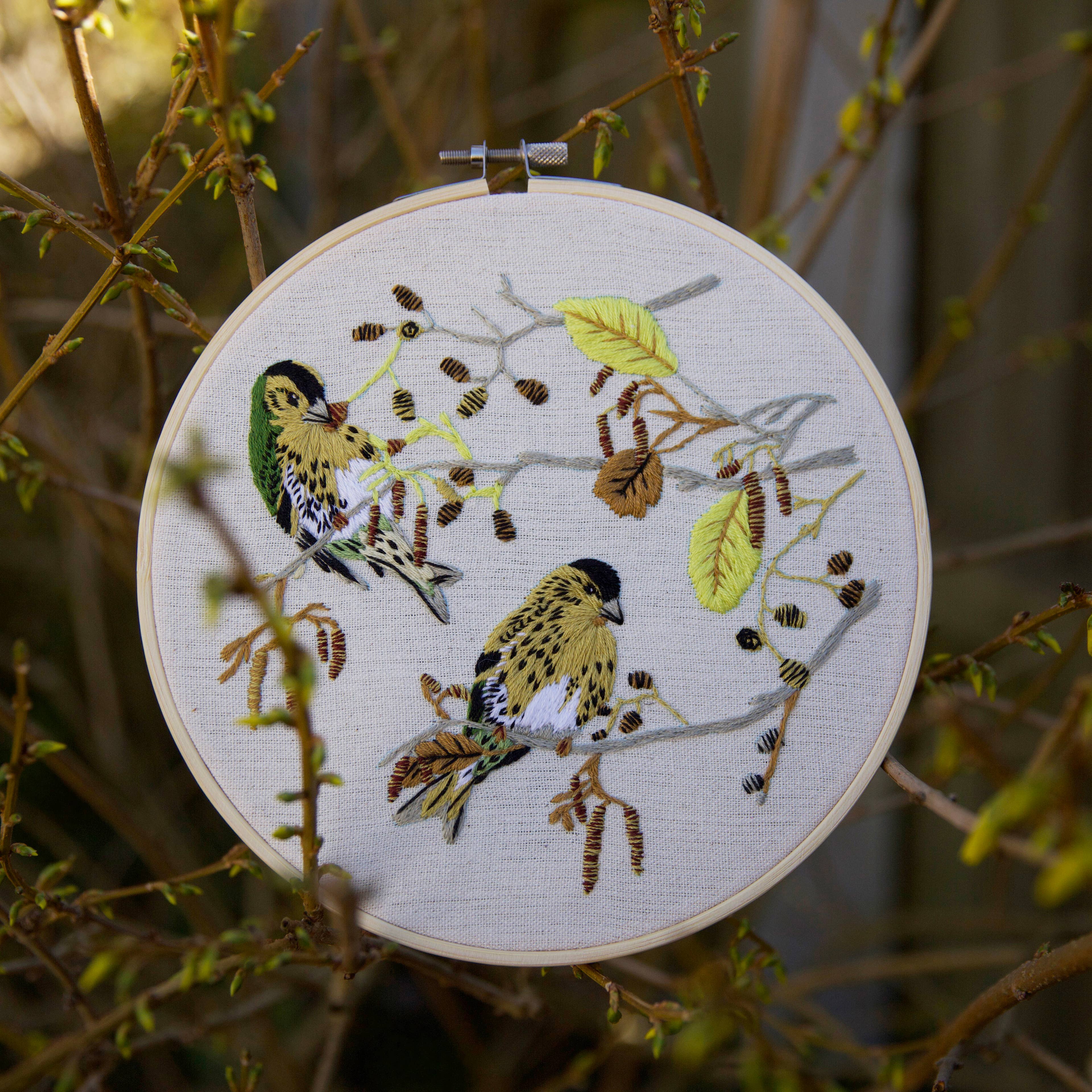 West Design Products - Wholesale Embroidery/Cross Stitch Supplies - Natural History Museum Embroidery Hoop Kit, Siskins 8"8