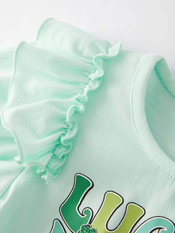 Rylee Faith Designs - Wholesale Top & Pant Set - Kids - St. Patrick's Day Shamrock Leopard Letter Print Girls Outfit Set
