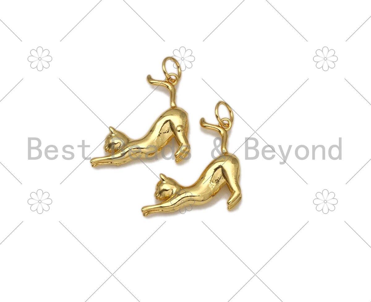 BestBeads&Beyond - Wholesale Individual Charm/Pendant - High Polished Cute Cat Shape Pendant/Charm, 18K Gold Filled Cat Charm, Necklace Bracelet Charm Pendant, 23x21mm,Sku#Z13860