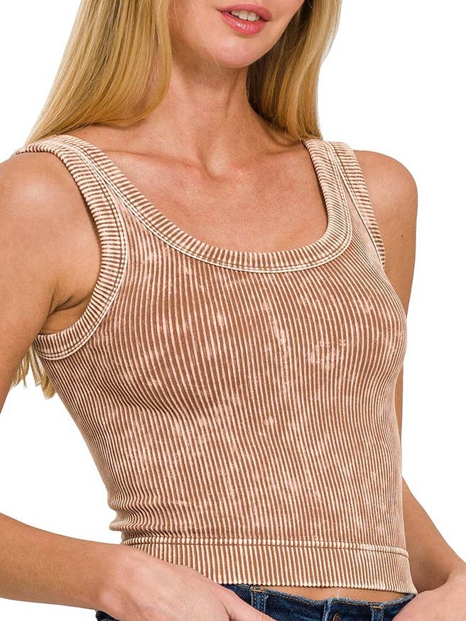 Stone Washed Ribbed Seamless Top for wholesale by Vanilla Monkey