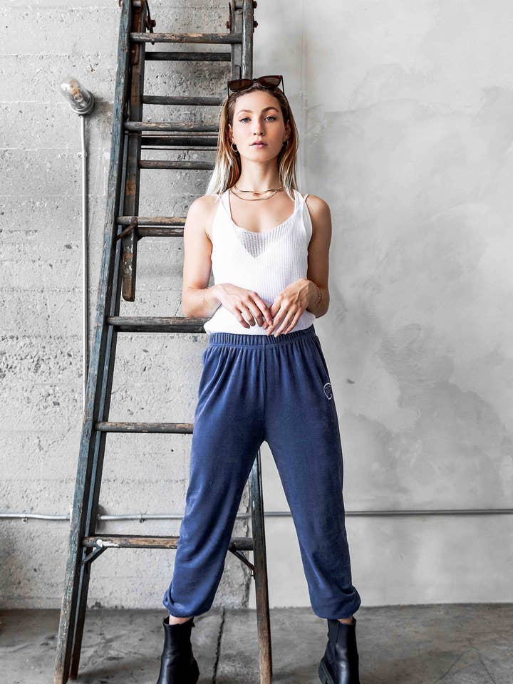 Joggers de veludo azul por atacado de KAYAN.L