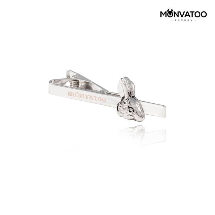 Rhodium Rabbit Hinged Tie Clip for wholesale by MONVATOO London