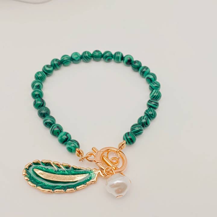 Mio Queena - Wholesale Pendant/Charm Necklace - Leaf-shaped Pendant Malachite Necklace Bracelet1