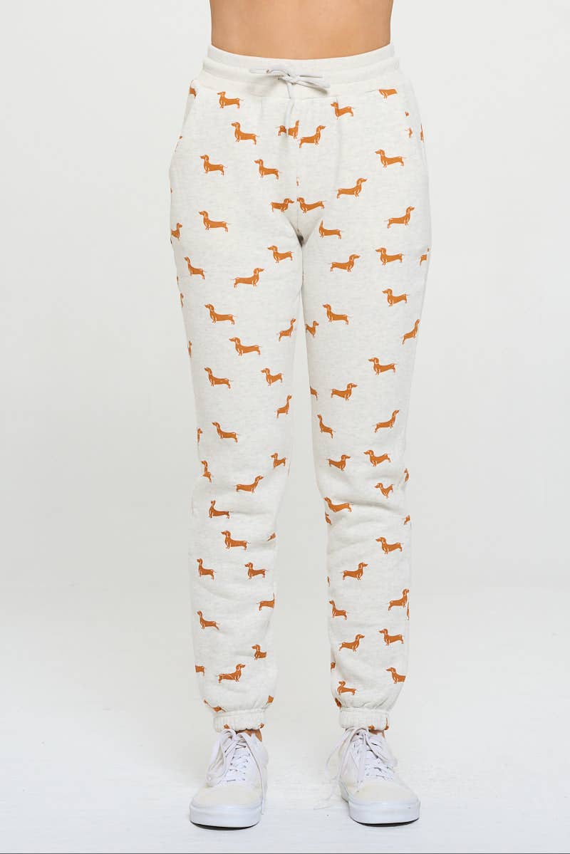 SM WARDROBE - Venta al por mayor Pantalones de chándal/cómodos - Mujer - PANTALONES DE CHÁNDAL CON ESTAMPADO DE PERRO MUSTARD WIENER2