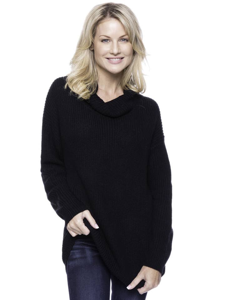 Cashmere Blend Cowl Neck Sweater - Black for wholesale by Tocco Reale