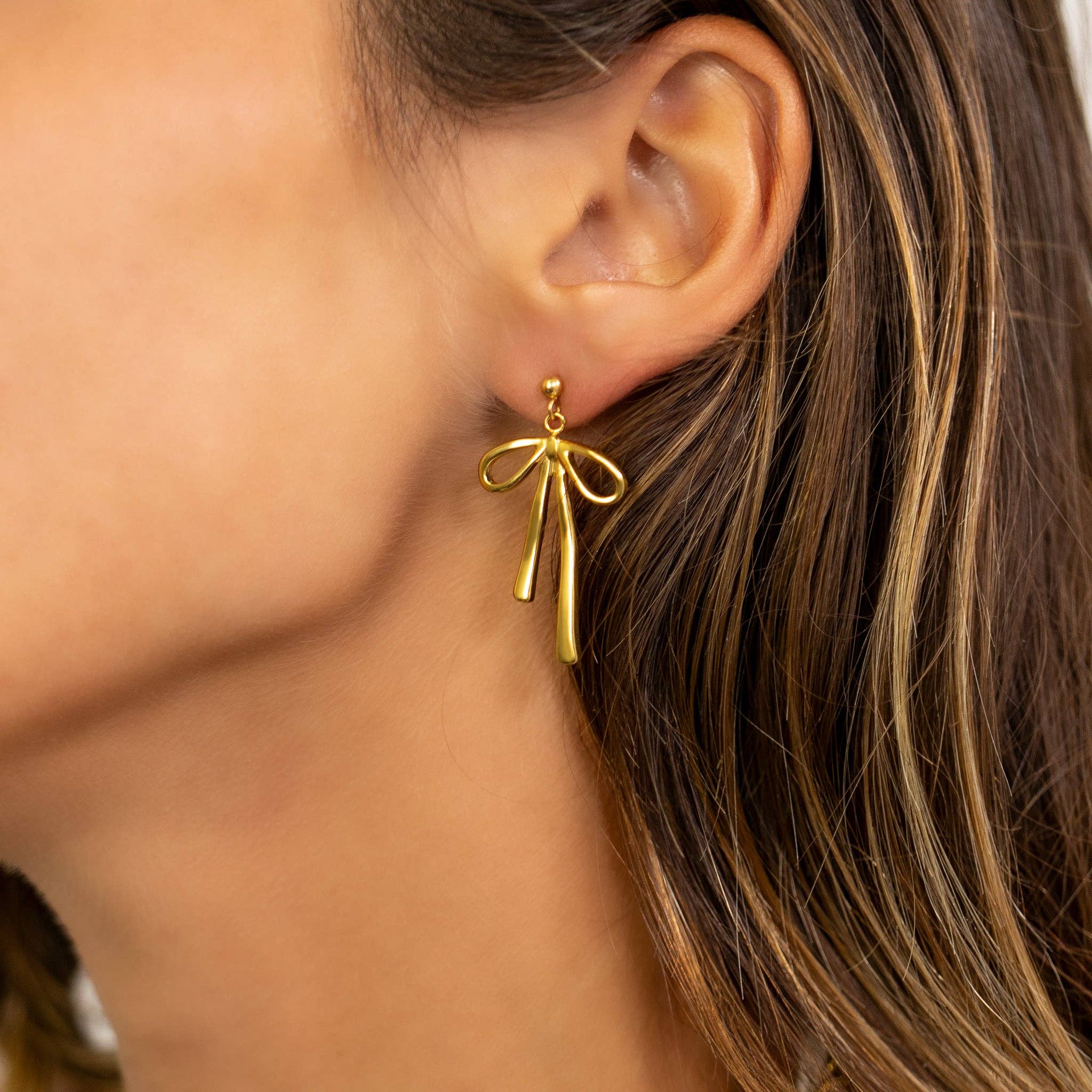 WJW - Wholesale Dangle Earrings - 18K Gold PVD Stainless Steel Ribbon Bow Earrings10