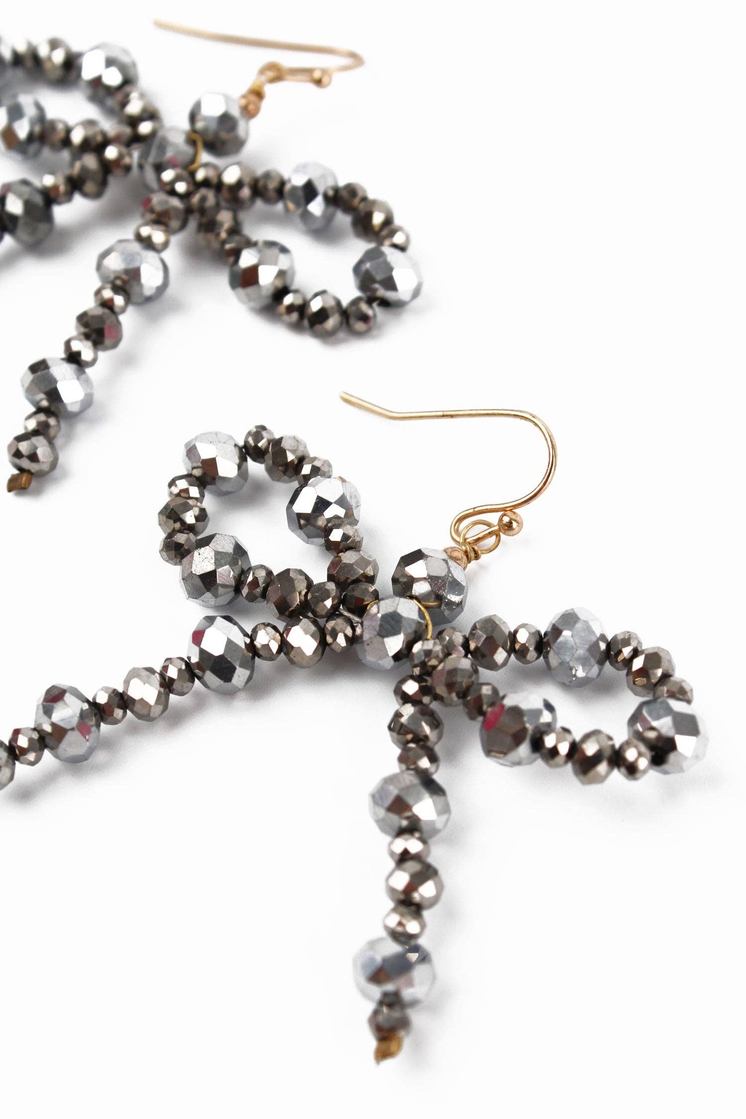 My Doris - Wholesale Dangle Earrings - SILVER BOW BEADED EARRINGS2