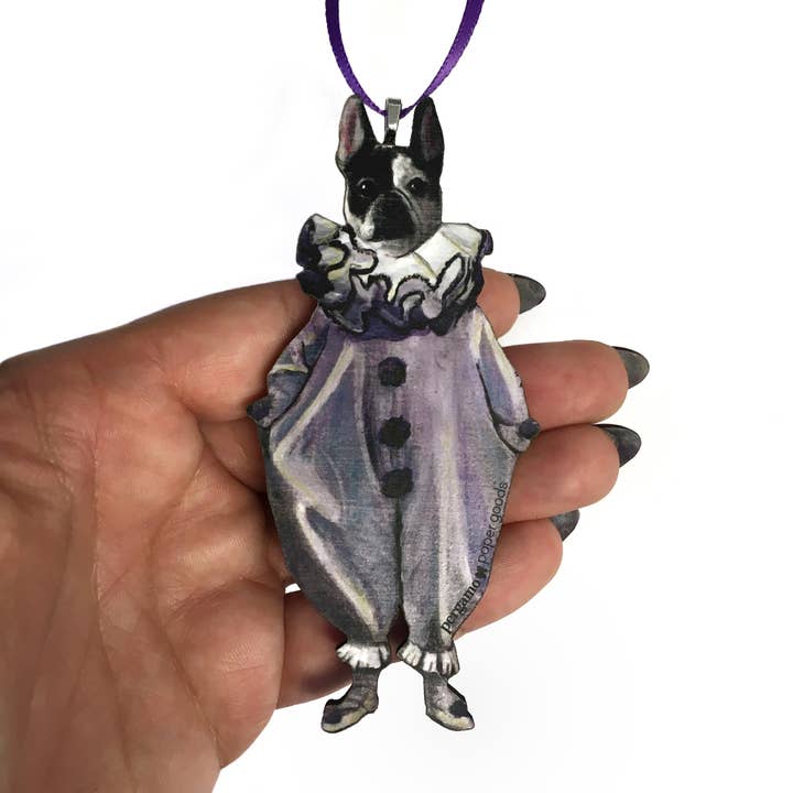 Pergamo Paper Goods – wholesale Ornament – Frenchie Clown Christmas Ornament (French Bulldog)