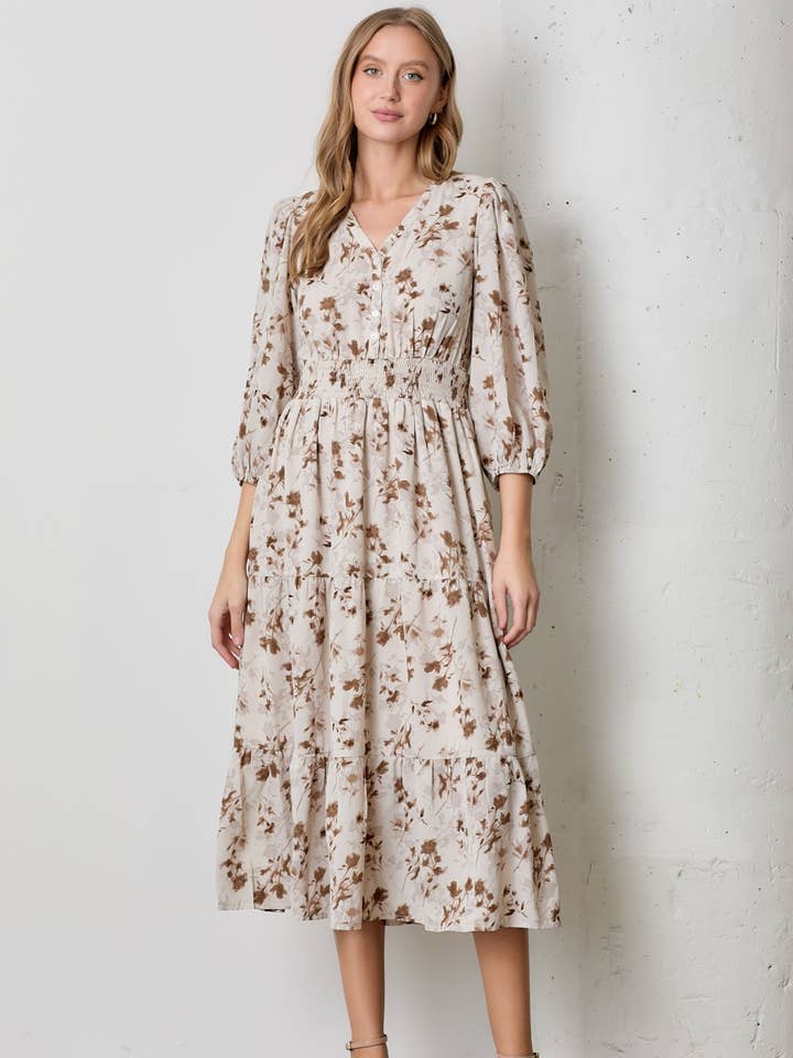 (PLUS) V-NECK PRINTED MAXI DRESS for wholesale by Polagram by Wellmade USA