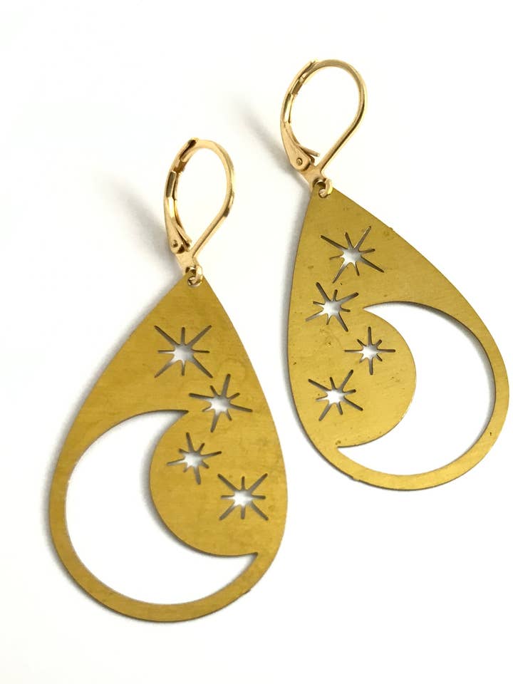 Brass Star and Moon Earring for wholesale by Dreamspirit