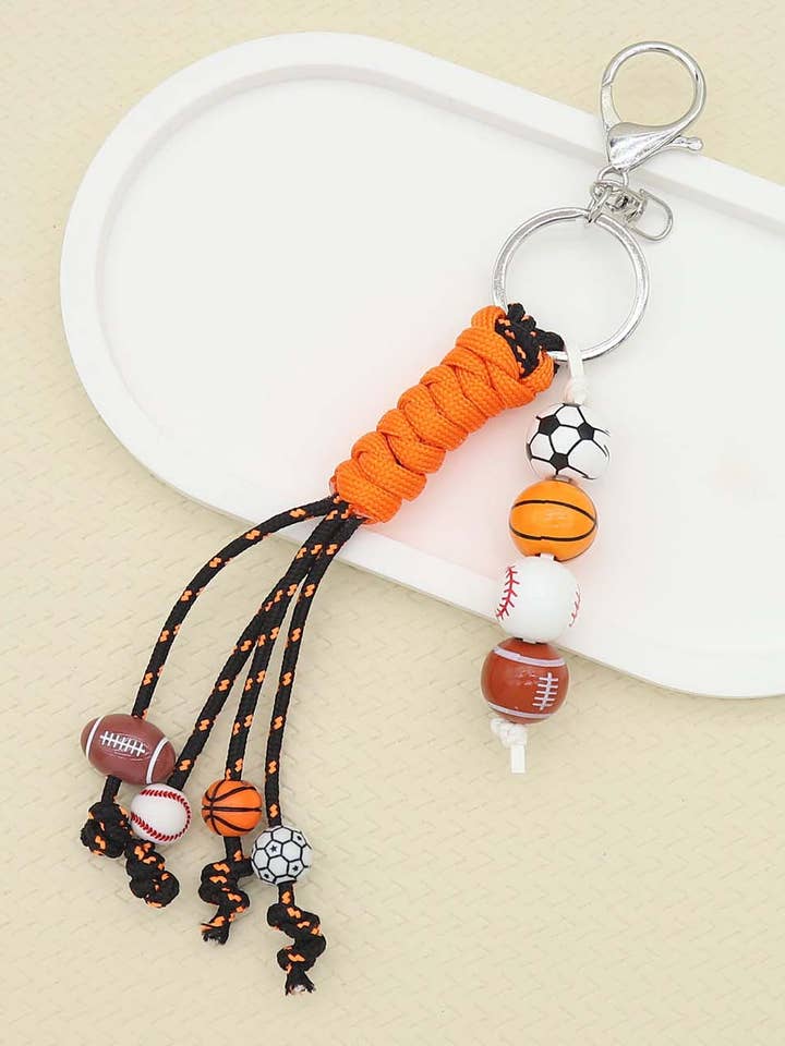 Colorful Sports Ball Beaded Tassel Rope Keychain DP25E501 for wholesale by Dipped Shop