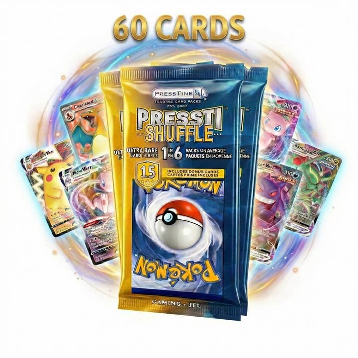 4-Pack Presstine Pokemon PresstiShuffle 15-Card Packs - 60 Cards Total for wholesale by Auction Clearance