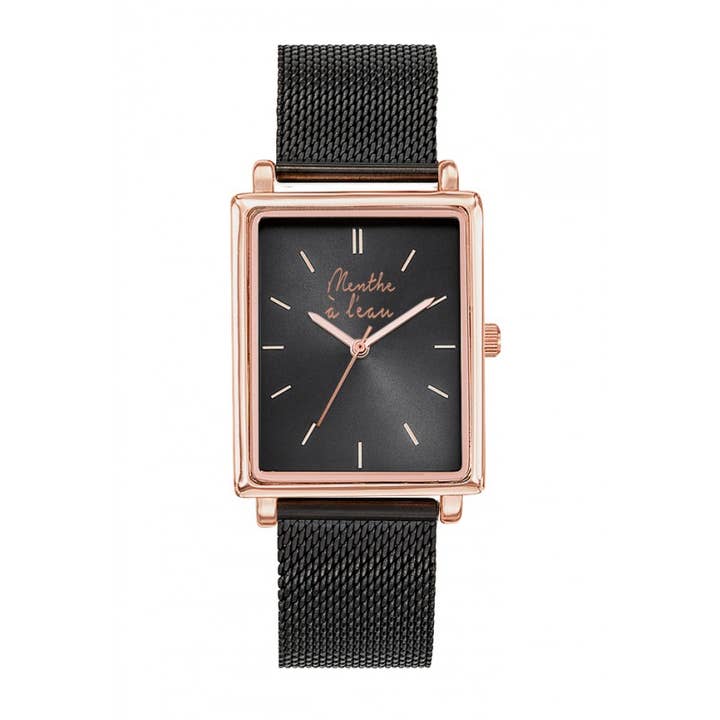 Relógio retangular com malha preta por atacado de menthe à l'eau