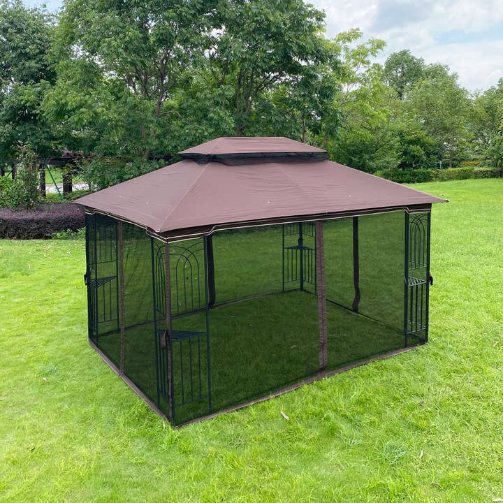 Brown Outdoor Patio Gazebo with Ventilated Roof & Mosquito Net for wholesale on Faire4