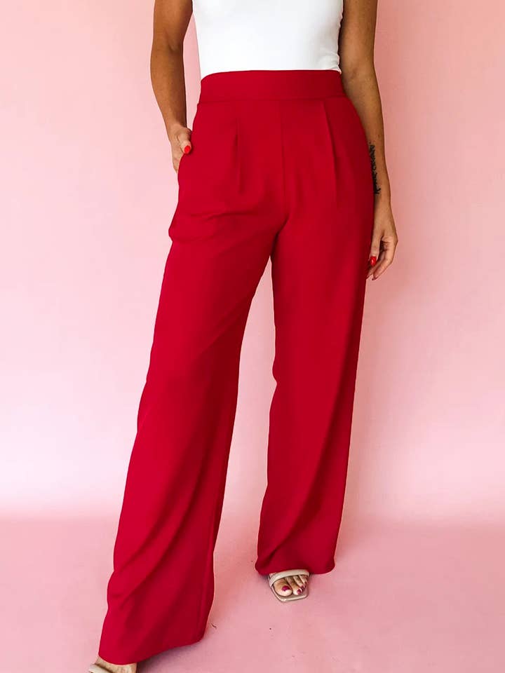 Pleated Detail Pull On High Elastic Waist Straight Pants for wholesale by LA Society