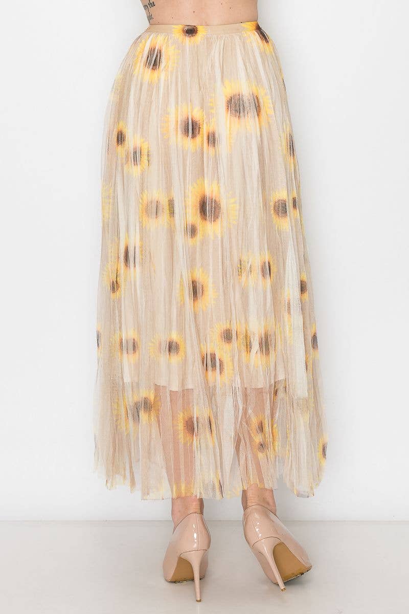 Chic Lined Pleated Tulle Midi Skirt With Elastic Waist - 4034 BG/TP SUN FL for wholesale on Faire1