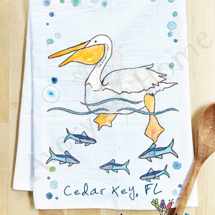 Avery's Home - Wholesale Tea Towel - Pelican Swimming Bird Coastal Customizable Tea Towel
