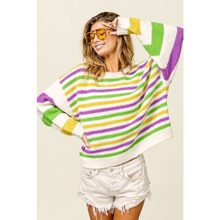 Mardi Gras Colors Stripe Comfy Sweater for wholesale by IVE