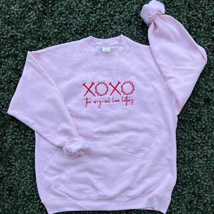 EMBROIDERED: XOXO Original Love Letters on Hanes Light Pink for wholesale by RMN Wholesale