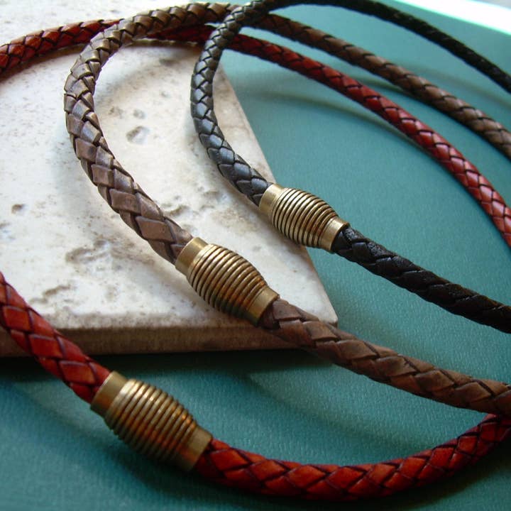 Urban Survival Gear USA – wholesale Jewellery – Men's – Magnetic Clasp Braided Leather Necklace, Leather Necklace, Mens Necklace, Mens Jewelry, Mens Gift, Gift for Him, Leather Jewelry, His3