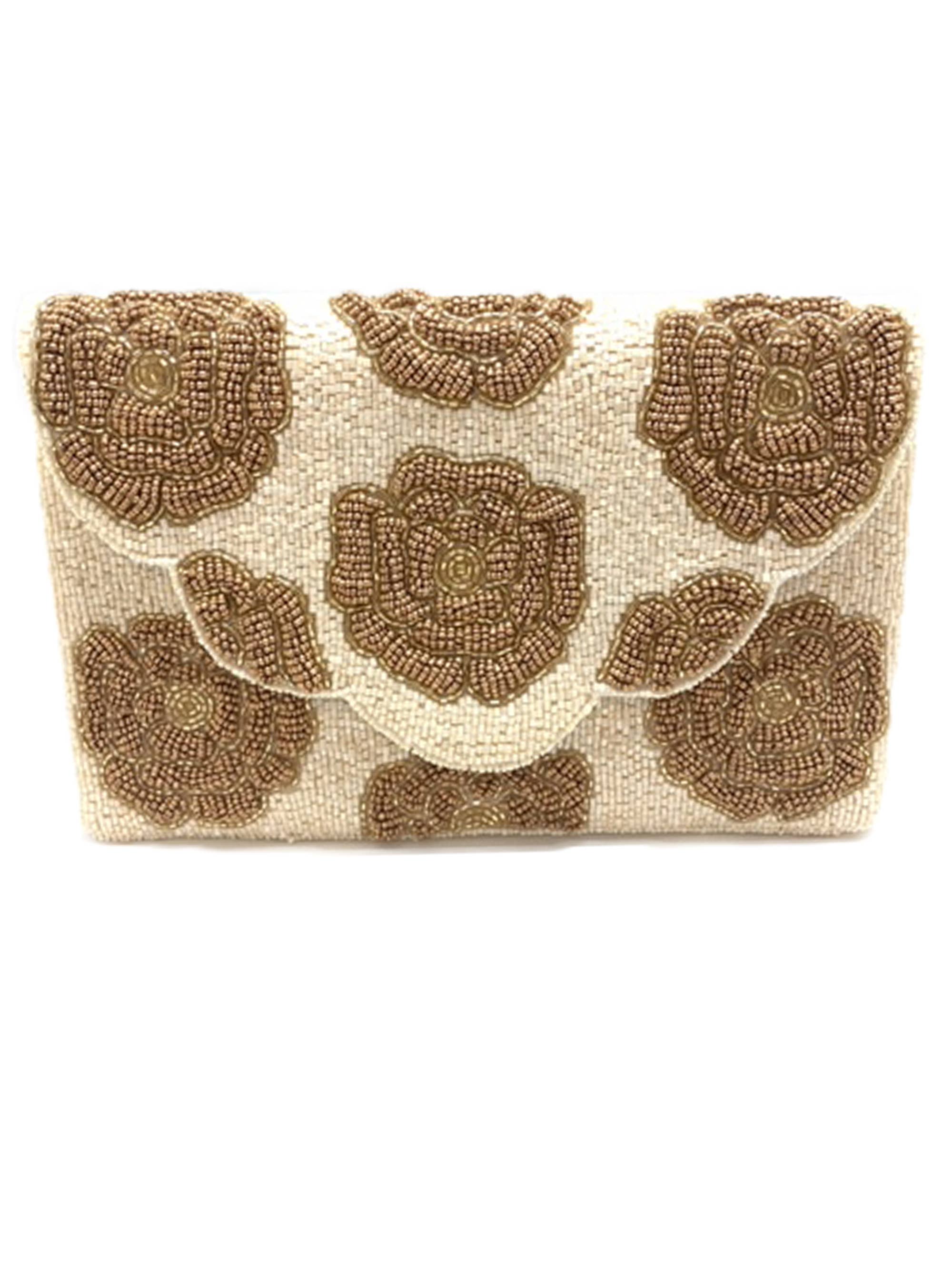 Ole - Vente Pochette – femme - Pochette à perles fait main avec motif floral vert LAC-SS-1919