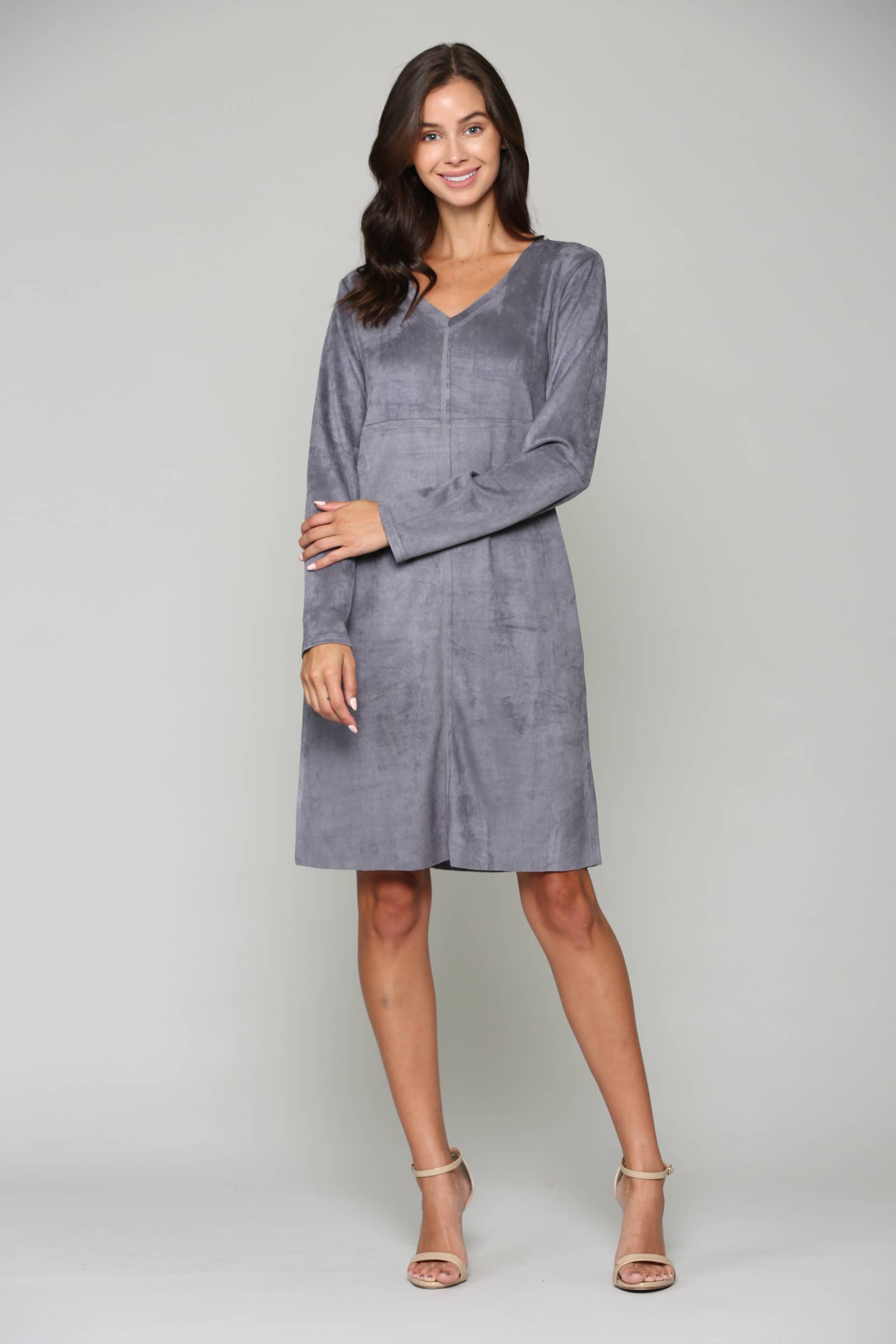 Joh Apparel – Vestido - Mulher por atacado – Vestido Aurora Stretch Camurça com Decote em V SEM Bolsos8