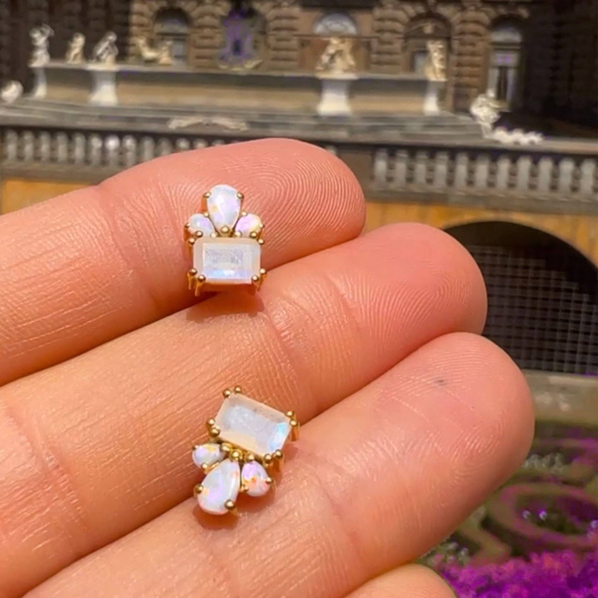 La Kaiser – wholesale Stud/post earrings – Opal & Rainbow Moonstone Empress Studs2