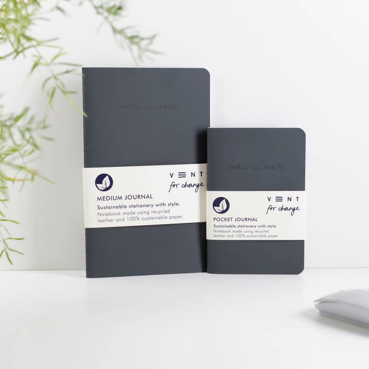 VENT for Change USA - Wholesale Notebook - Charcoal Medium Journal made from recycled leather2